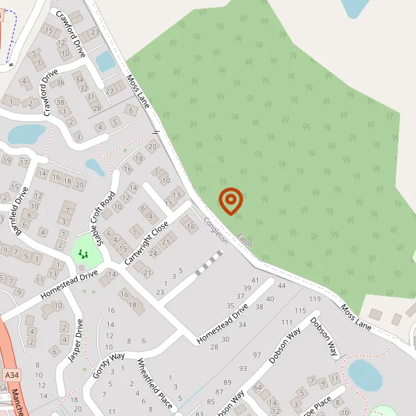 Map showing approximate location: LAND AT, MOSS LANE, EATON, CHESHIRE
