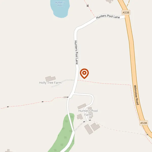 Map showing approximate location: Hunters Pool Farm, Hunters Pool Lane, Mottram St Andrew, Cheshire, SK10 4QQ