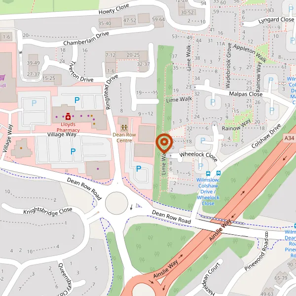 Map showing approximate location: Dean Row Centre, DEAN ROW ROAD, WILMSLOW, CHESHIRE EAST, SK9 2HA
