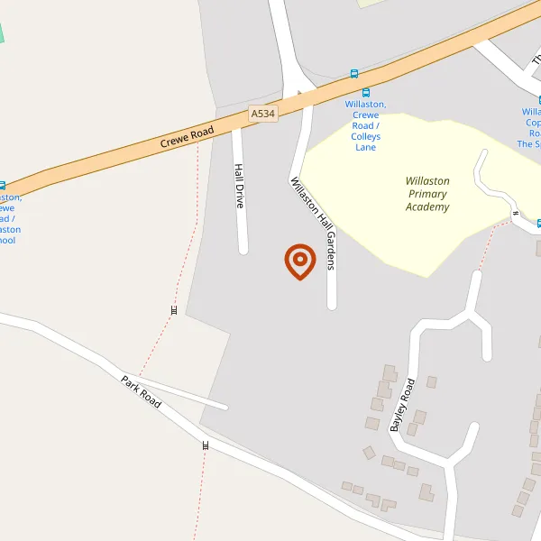 Map showing approximate location: Willaston Hall, Park Road, Willaston, CW5 6PL