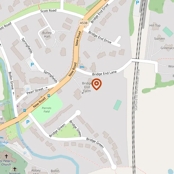 Map showing approximate location: BRIDGE END FARM, BRIDGE END LANE, PRESTBURY, CHESHIRE, SK10 4DJ