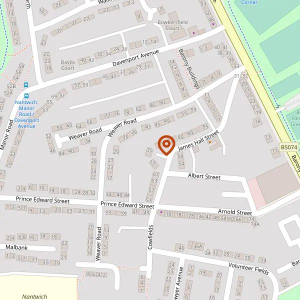 Map showing approximate location: 75, JAMES HALL STREET, NANTWICH, CW5 5QE