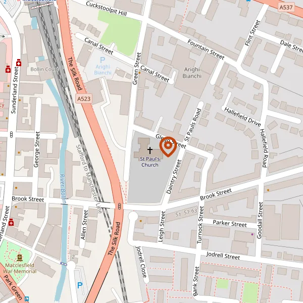 Map showing approximate location: St Pauls Church, Glegg Street, Macclesfield, Cheshire