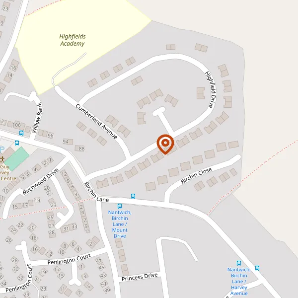 Map showing approximate location: 27, Highfield Drive, Nantwich, CW5 6EY