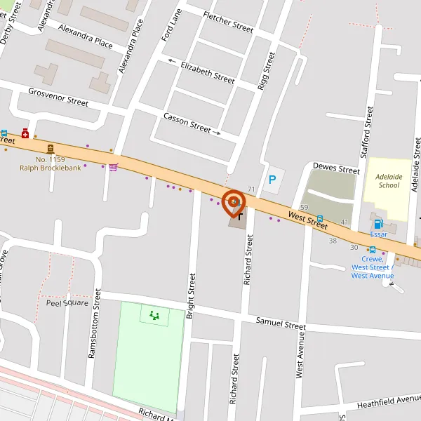 Map showing approximate location: 94, West Street, Crewe, Cheshire, CW1 3HE
