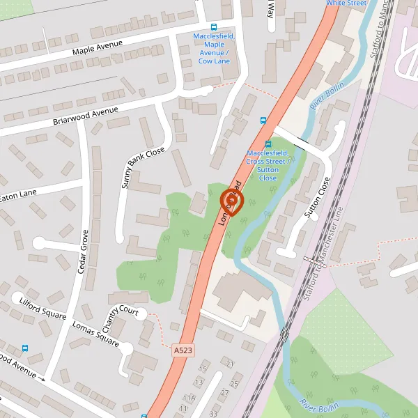 Map showing approximate location: Sunny Bank, 113, London Road, Macclesfield, Northwich, Cheshire, SK11 7RL