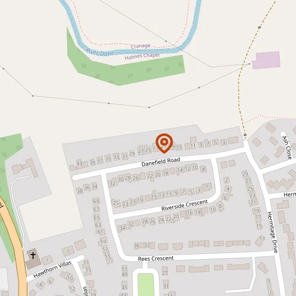 Map showing approximate location: 25, Danefield Road, Holmes Chapel, Crewe, Cheshire, CW4 7NT