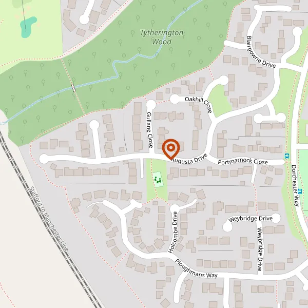 Map showing approximate location: Footpath To The Rear Of Ploughmans Way And, Augusta Drive, Macclesfield