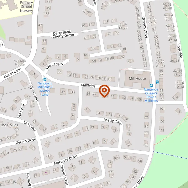 Map showing approximate location: 27, Millfields, Nantwich, CW5 5HS