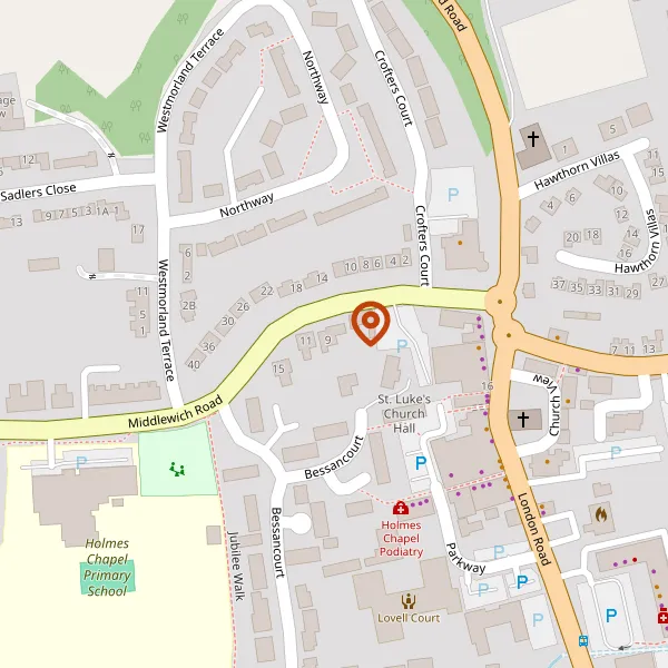 Map showing approximate location: 9, Middlewich Road, Holmes Chapel, CW4 7EA