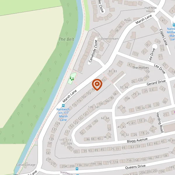 Map showing approximate location: 107, Marsh Lane, Nantwich, CW5 5LD