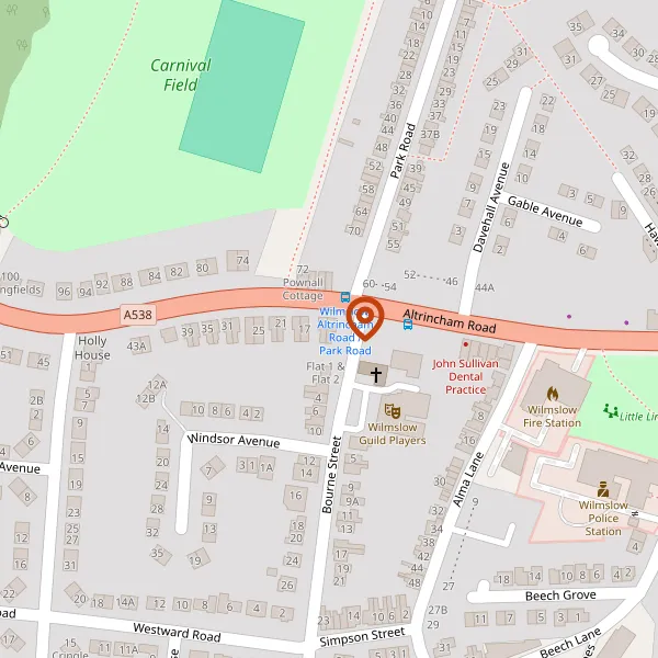 Map showing approximate location: 13, Altrincham Road, Wilmslow, SK9 5NG