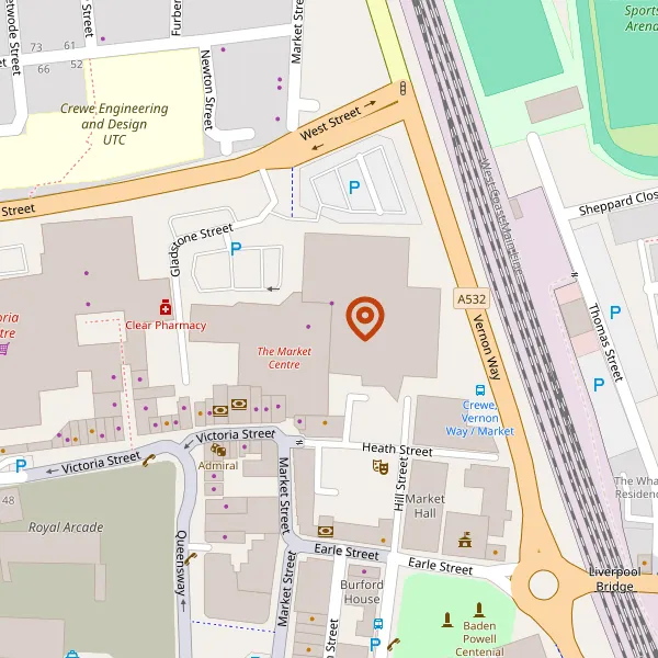 Map showing approximate location: Unit A, Market Centre, Crewe, CW1 2NG