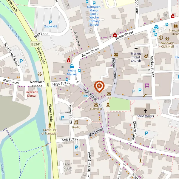 Map showing approximate location: 25, High Street, Nantwich, Cheshire, CW5 5AH