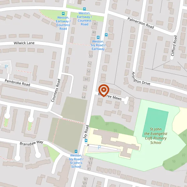 Map showing approximate location: Bishopton Drive To Pavilion Way, Kendal Road To Ivy Road Junction, Weston, Macclesfield, SK11 8TT