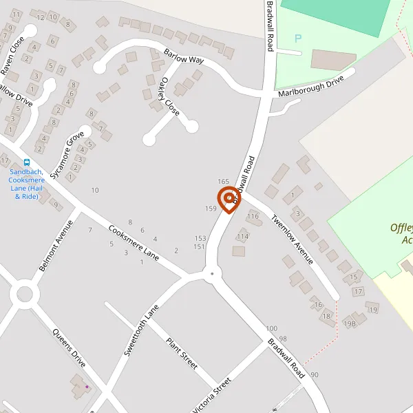 Map showing approximate location: 159, Bradwall Road, Sandbach, CW11 1GP
