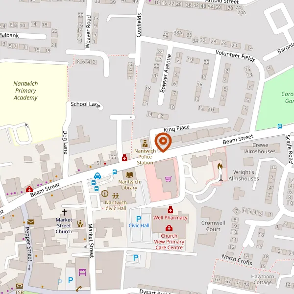 Map showing approximate location: Nantwich Police Station, Beam Street, Nantwich, CW5 5NE