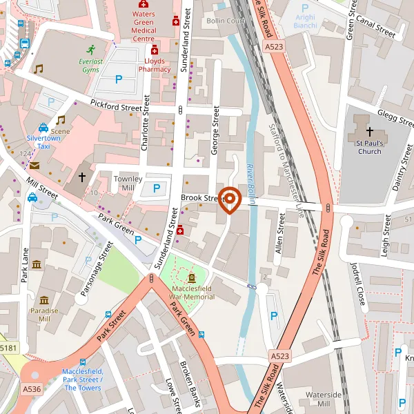 Map showing approximate location: 9, Brook Street, Macclesfield, Cheshire, SK11 7AA