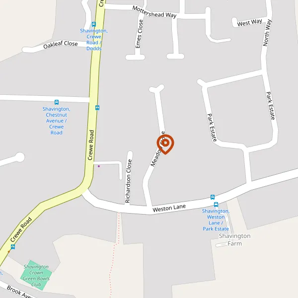 Map showing approximate location: 1, Meadow Close, Shavington, Cheshire, CW2 5BE