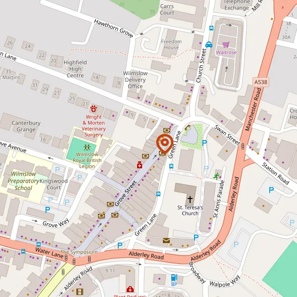 Map showing approximate location: 16-18, Grove Street, Wilmslow, SK9 1DR