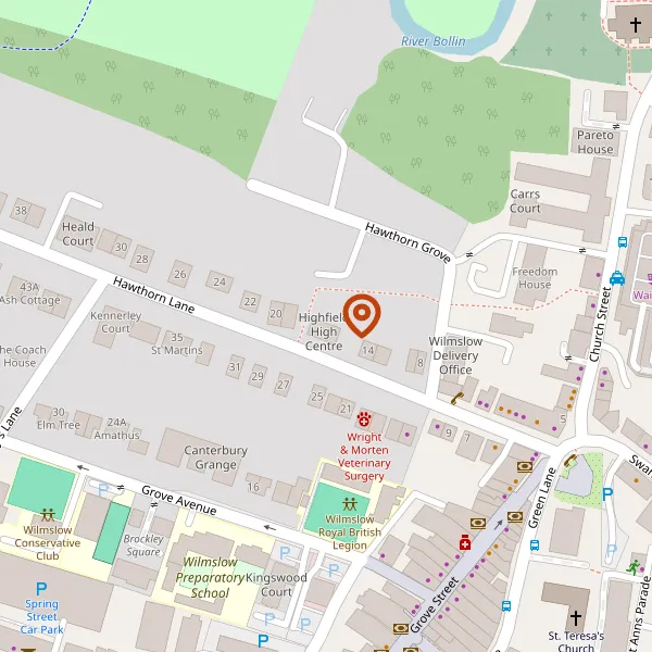 Map showing approximate location: Highfield House, 16, Hawthorn Lane, Wilmslow, Cheshire, SK9 5DD