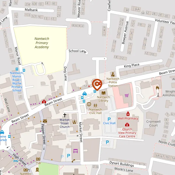 Map showing approximate location: Red Cow, 51, Beam Street, Nantwich, CW5 5NF