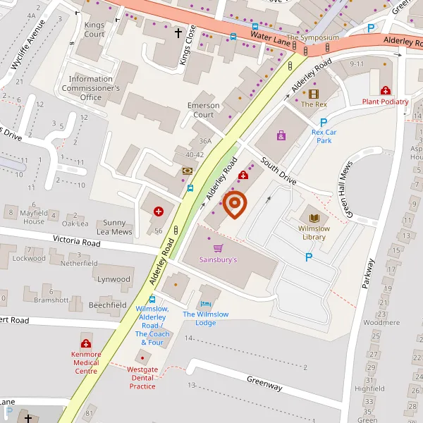 Map showing approximate location: 61-65, Alderley Road, Wilmslow, Cheshire, SK9 1NZ